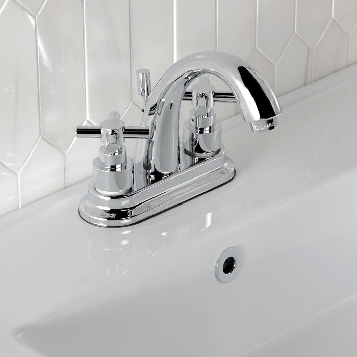 Kingston Tulare KS8611EX - Elinvar Double-Handle 3-Hole Deck Mount 4-Inch Centerset Bathroom Faucet with Brass Pop-Up, Polished Chrome