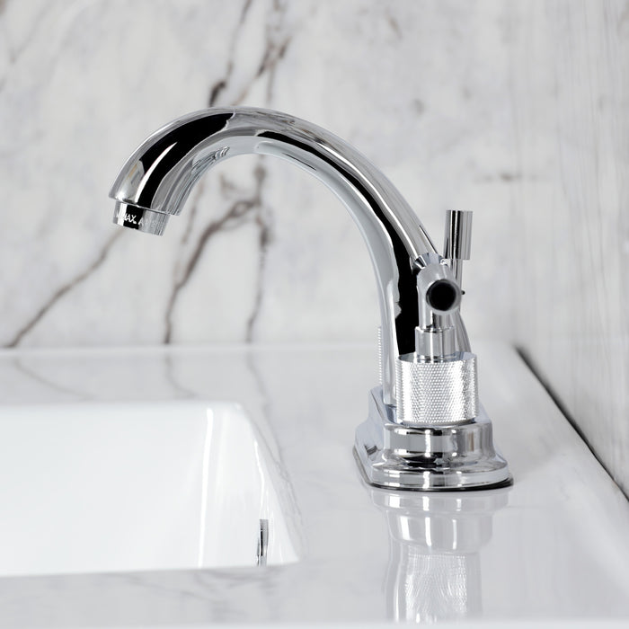 Kingston Sona KS8611KNL - Convergent Knurled Double-Handle 3-Hole Deck Mount 4-Inch Centerset Bathroom Faucet with Brass Pop-Up, Polished Chrome