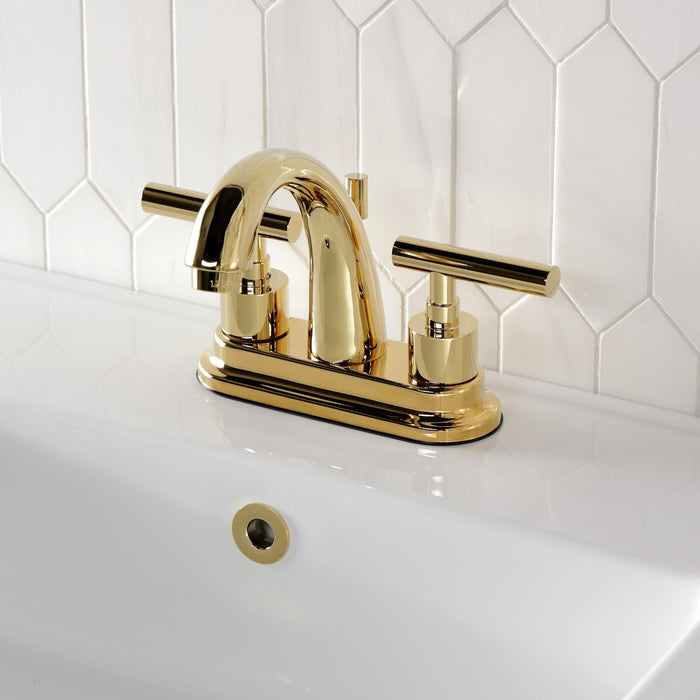 Kingston Tulare KS8612CML - Manhattan Double-Handle 3-Hole Deck Mount 4-Inch Centerset Bathroom Faucet with Brass Pop-Up, Polished Brass