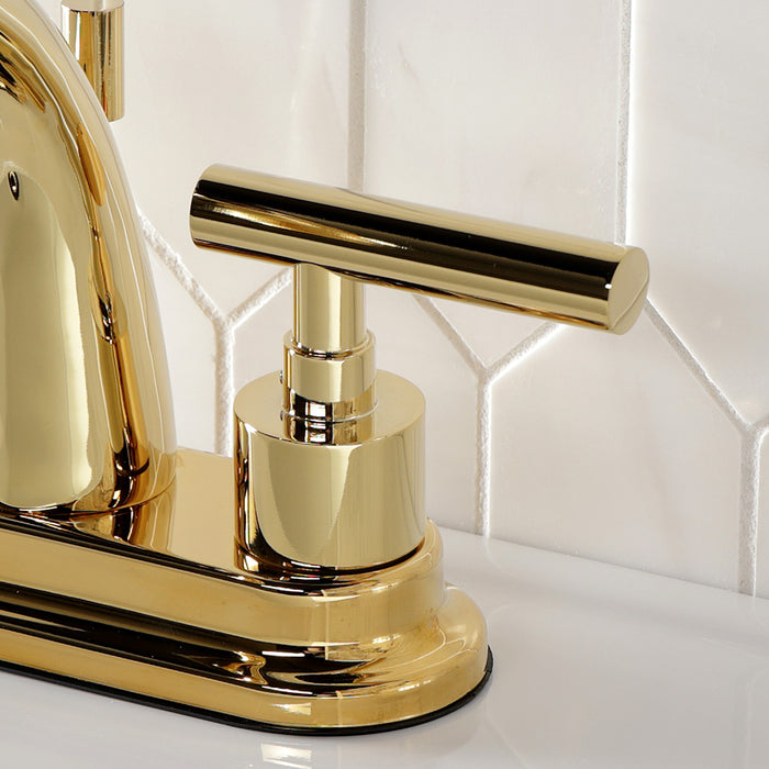 Kingston Tulare KS8612CML - Manhattan Double-Handle 3-Hole Deck Mount 4-Inch Centerset Bathroom Faucet with Brass Pop-Up, Polished Brass