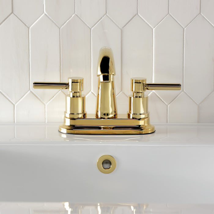 Kingston Tulare KS8612DL - Concord Double-Handle 3-Hole Deck Mount 4-Inch Centerset Bathroom Faucet with Brass Pop-Up, Polished Brass