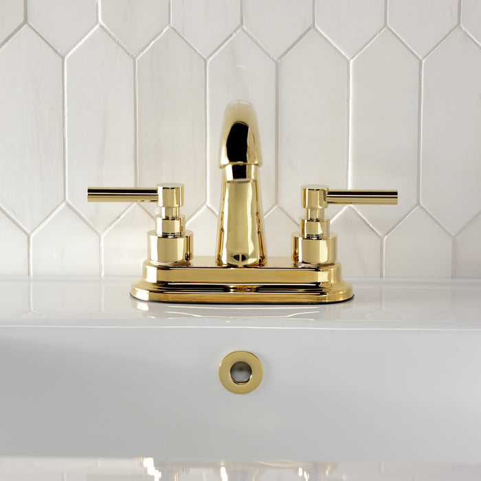 Kingston Tulare KS8612EL - Elinvar Double-Handle 3-Hole Deck Mount 4-Inch Centerset Bathroom Faucet with Brass Pop-Up, Polished Brass