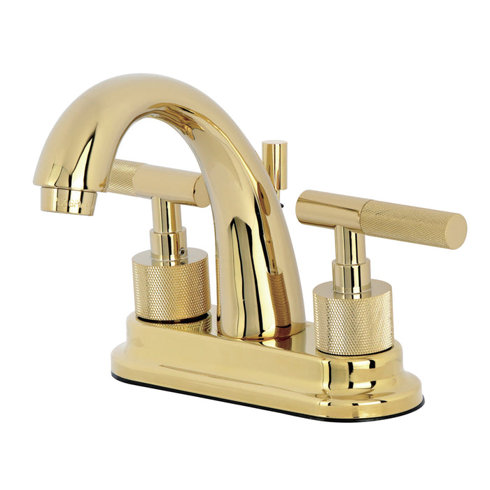 Kingston Sona KS8612KNL - Convergent Knurled Double-Handle 3-Hole Deck Mount 4-Inch Centerset Bathroom Faucet with Brass Pop-Up, Polished Brass