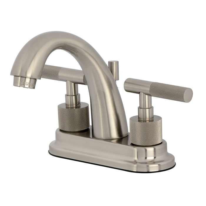 Kingston Sona KS8618KNL - Convergent Knurled Double-Handle 3-Hole Deck Mount 4-Inch Centerset Bathroom Faucet with Brass Pop-Up, Brushed Nickel