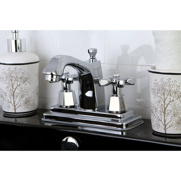 Kingston Tulare KS8641HX Double-Handle 3-Hole Deck Mount 4-Inch Centerset Bathroom Faucet with Brass Pop-Up, Polished Chrome