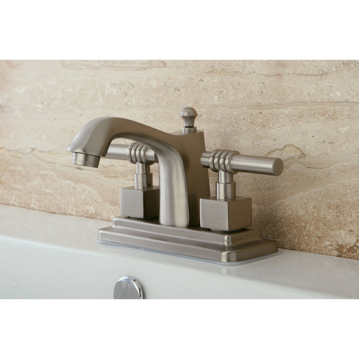 Kingston Tulare KS8648QL - Milano Double-Handle 3-Hole Deck Mount 4-Inch Centerset Bathroom Faucet with Brass Pop-Up, Brushed Nickel
