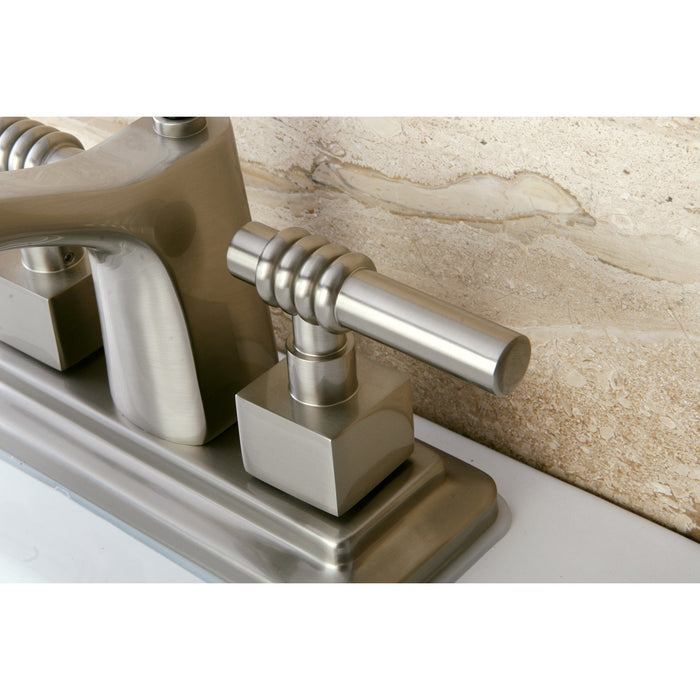 Kingston Tulare KS8648QL - Milano Double-Handle 3-Hole Deck Mount 4-Inch Centerset Bathroom Faucet with Brass Pop-Up, Brushed Nickel