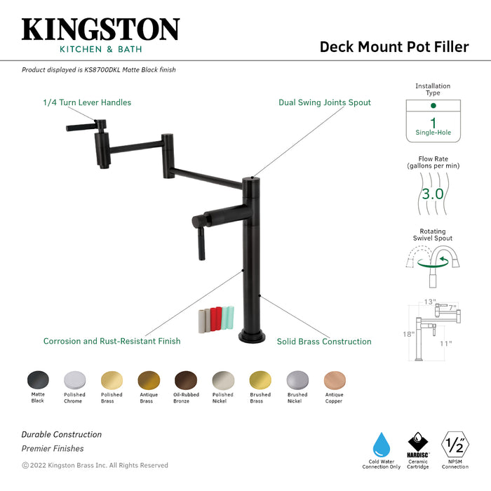 Kingston Sona KS8700DKL - Kaiser Two-Handle 1-Hole Deck Mount Pot Filler Faucet, Matte Black