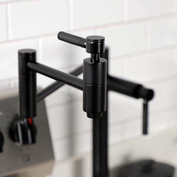Kingston Sona KS8700DKL - Kaiser Two-Handle 1-Hole Deck Mount Pot Filler Faucet, Matte Black