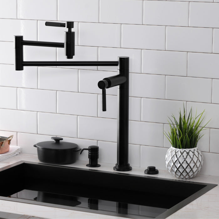 Kingston Sona KS8700DKL - Kaiser Two-Handle 1-Hole Deck Mount Pot Filler Faucet, Matte Black