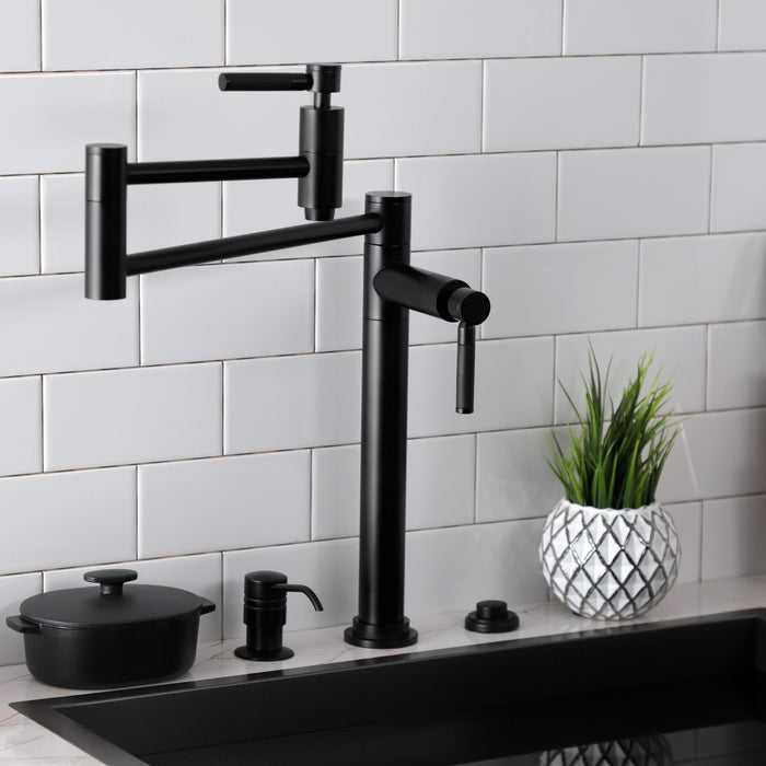Kingston Sona KS8700DKL - Kaiser Two-Handle 1-Hole Deck Mount Pot Filler Faucet, Matte Black