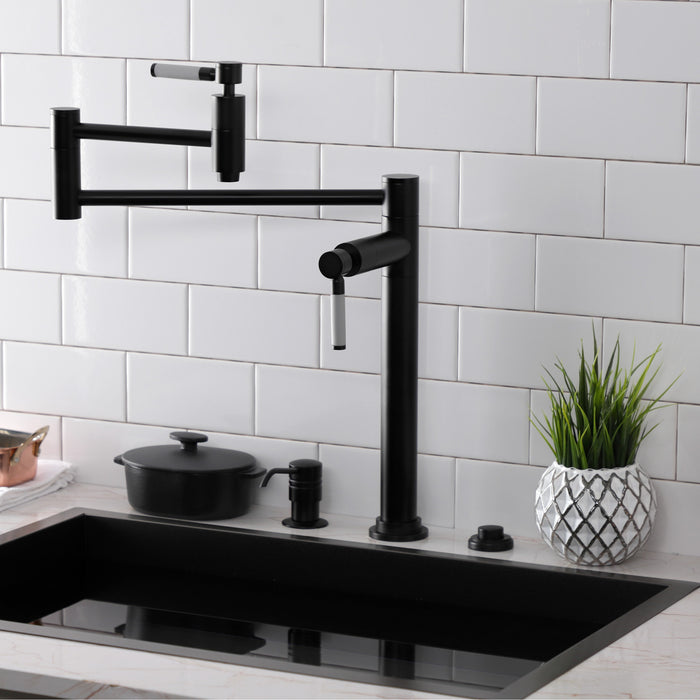 Kingston Sona KS8700DKL - Kaiser Two-Handle 1-Hole Deck Mount Pot Filler Faucet, Matte Black