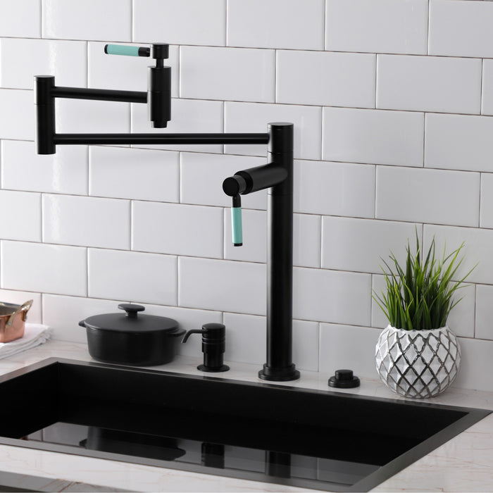 Kingston Sona KS8700DKL - Kaiser Two-Handle 1-Hole Deck Mount Pot Filler Faucet, Matte Black
