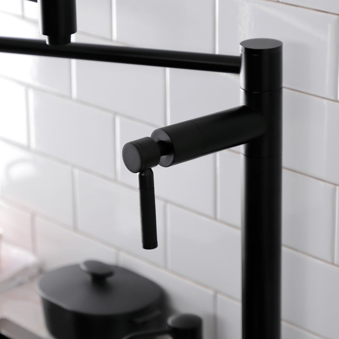 Kingston Sona KS8700DKL - Kaiser Two-Handle 1-Hole Deck Mount Pot Filler Faucet, Matte Black