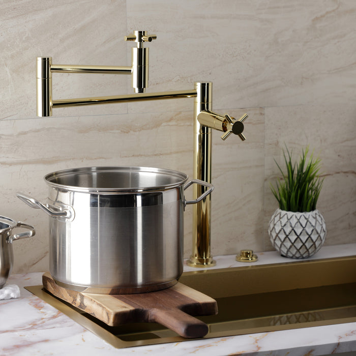 Kingston Sona KS8702DX - Concord Two-Handle 1-Hole Deck Mount Pot Filler Faucet, Polished Brass