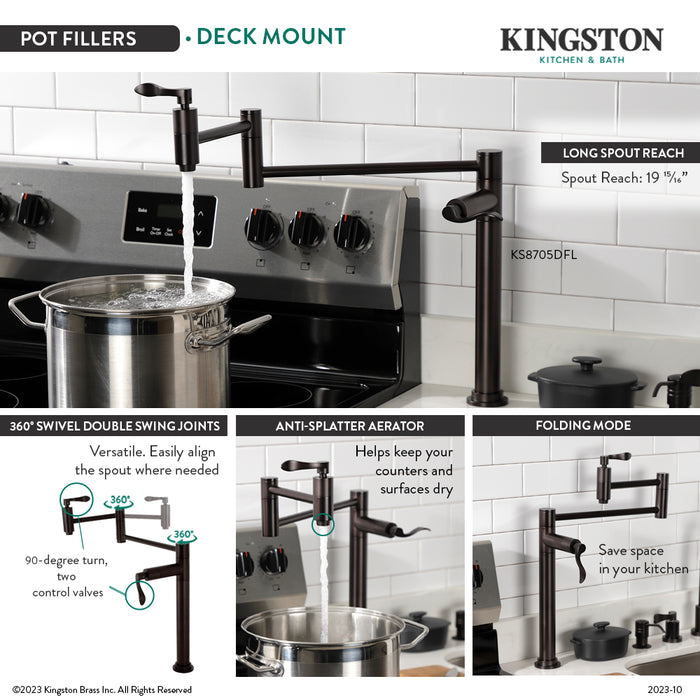 Kingston Tulare KS8705DFL - NuWave Two-Handle 1-Hole Deck Mount Pot Filler Faucet, Oil Rubbed Bronze