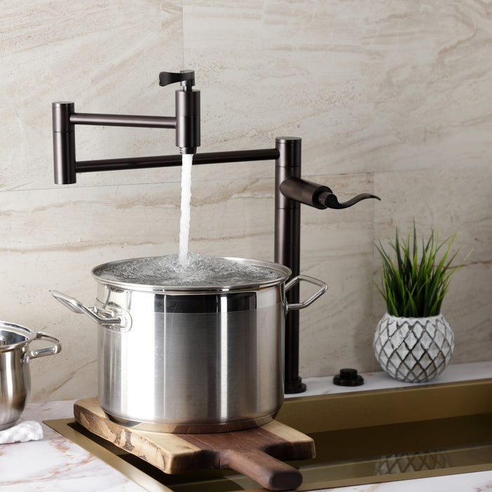 Kingston Tulare KS8705DFL - NuWave Two-Handle 1-Hole Deck Mount Pot Filler Faucet, Oil Rubbed Bronze