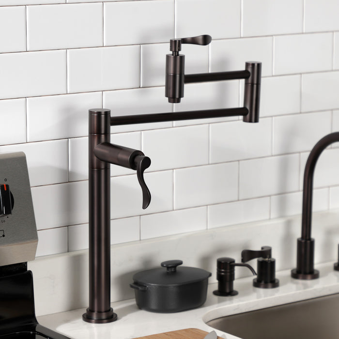 Kingston Tulare KS8705DFL - NuWave Two-Handle 1-Hole Deck Mount Pot Filler Faucet, Oil Rubbed Bronze