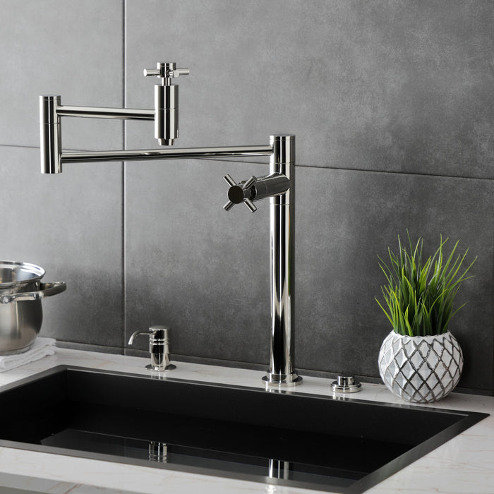 Kingston Sona KS8706DX - Concord Two-Handle 1-Hole Deck Mount Pot Filler Faucet, Polished Nickel