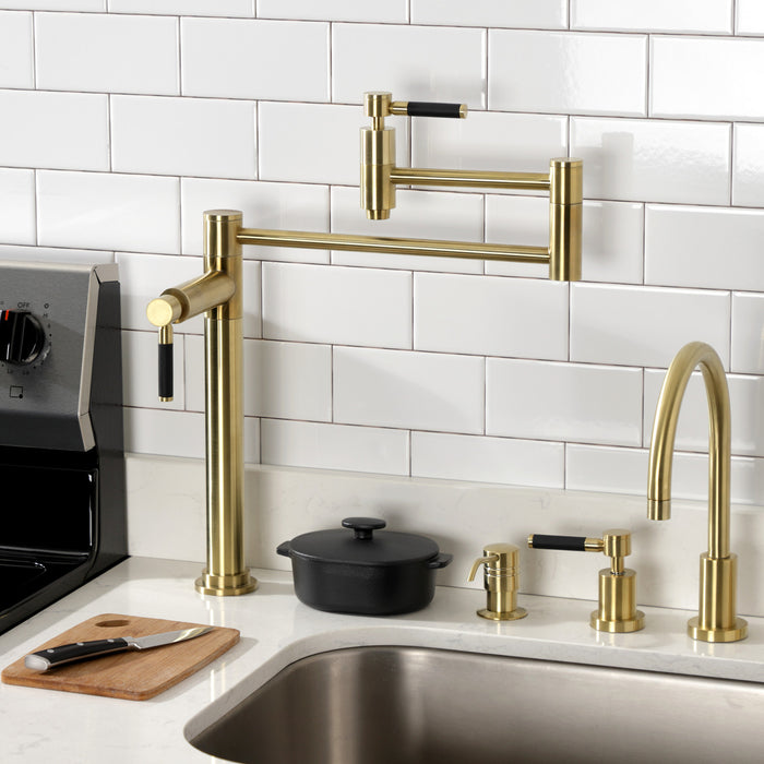 Kaiser KS8707DKL Two-Handle 1-Hole Deck Mount Pot Filler Faucet, Brushed Brass