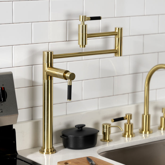 Kaiser KS8707DKL Two-Handle 1-Hole Deck Mount Pot Filler Faucet, Brushed Brass