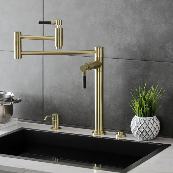Kaiser KS8707DKL Two-Handle 1-Hole Deck Mount Pot Filler Faucet, Brushed Brass