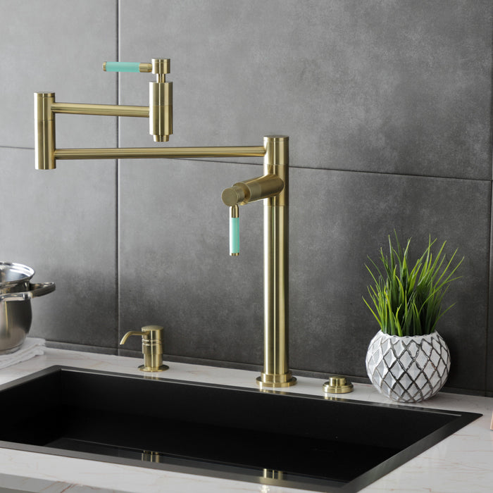 Kaiser KS8707DKL Two-Handle 1-Hole Deck Mount Pot Filler Faucet, Brushed Brass