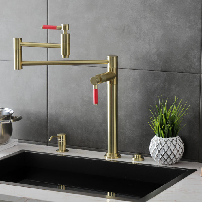 Kaiser KS8707DKL Two-Handle 1-Hole Deck Mount Pot Filler Faucet, Brushed Brass