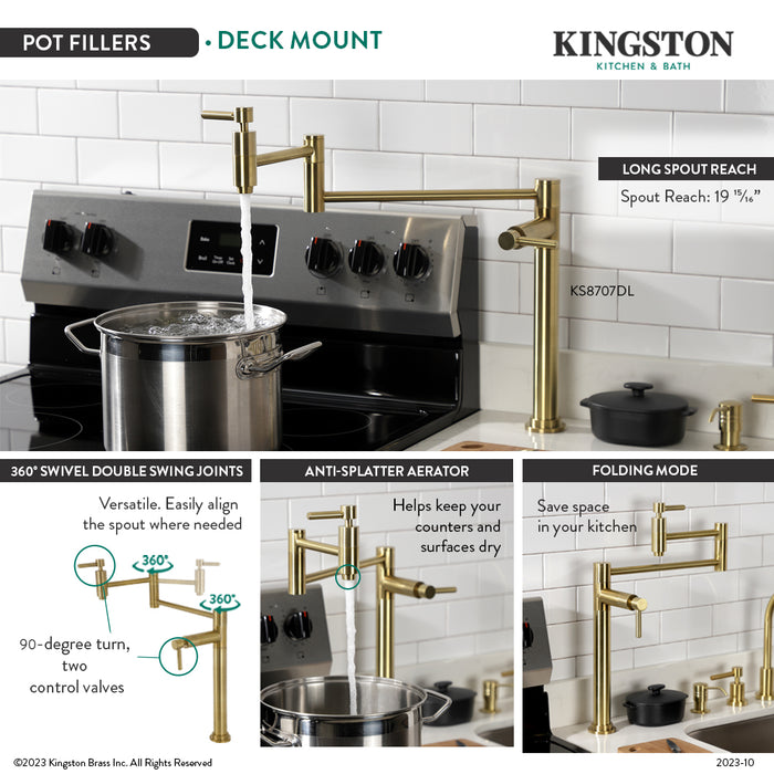 Kingston Sona KS8707DL - Concord Two-Handle 1-Hole Deck Mount Pot Filler Faucet, Brushed Brass