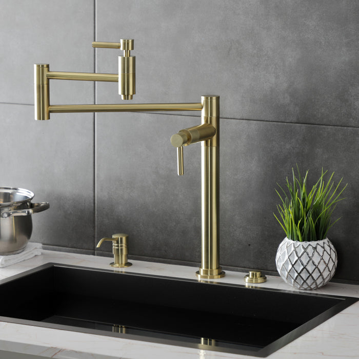 Kingston Sona KS8707DL - Concord Two-Handle 1-Hole Deck Mount Pot Filler Faucet, Brushed Brass