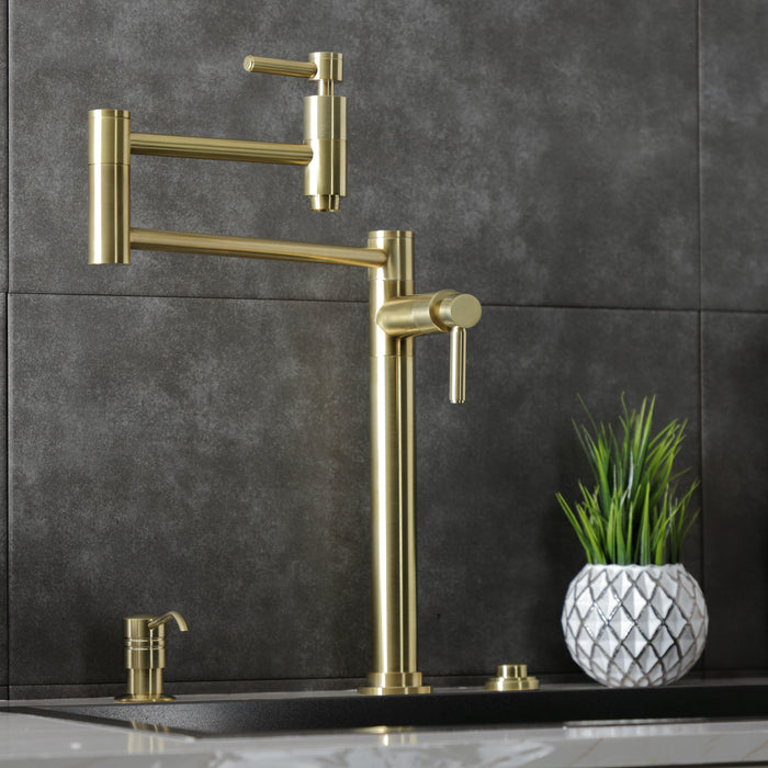 Kingston Sona KS8707DL - Concord Two-Handle 1-Hole Deck Mount Pot Filler Faucet, Brushed Brass