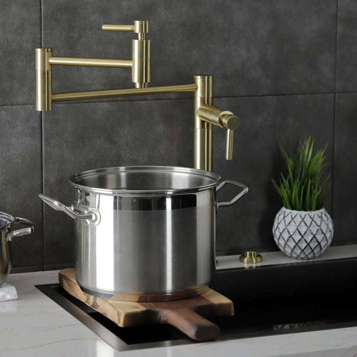 Kingston Sona KS8707DL - Concord Two-Handle 1-Hole Deck Mount Pot Filler Faucet, Brushed Brass