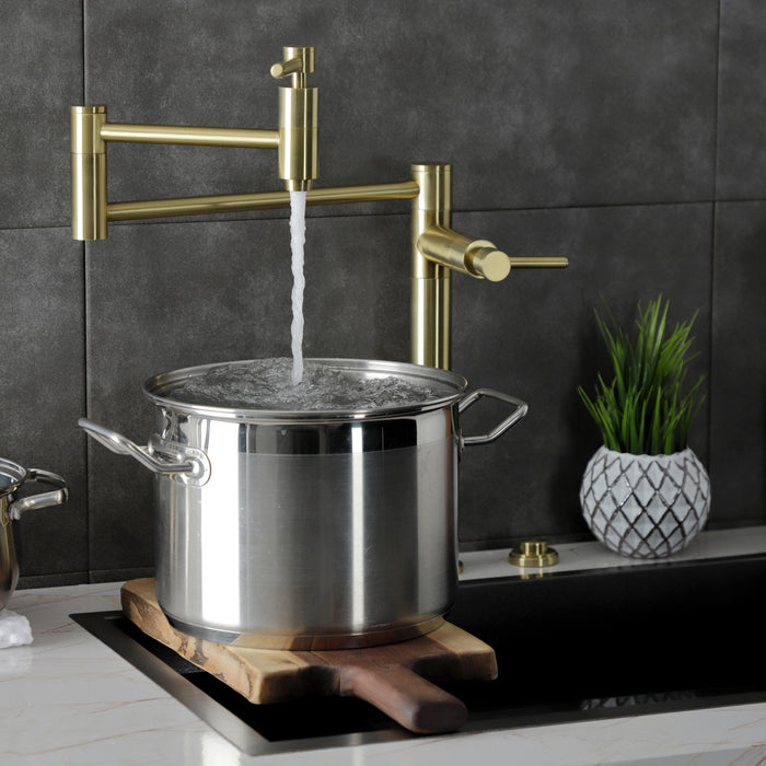 Kingston Sona KS8707DL - Concord Two-Handle 1-Hole Deck Mount Pot Filler Faucet, Brushed Brass