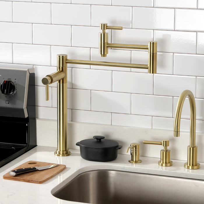 Kingston Sona KS8707DL - Concord Two-Handle 1-Hole Deck Mount Pot Filler Faucet, Brushed Brass