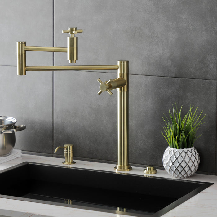 Kingston Sona KS8707DX - Concord Two-Handle 1-Hole Deck Mount Pot Filler Faucet, Brushed Brass