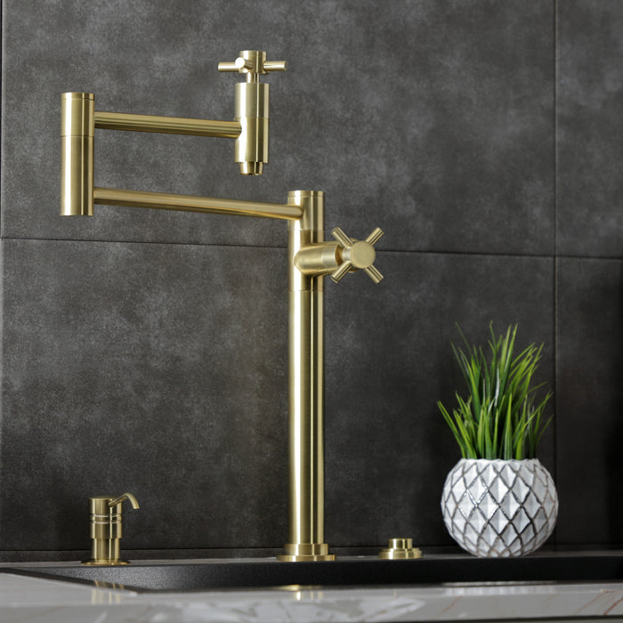 Kingston Sona KS8707DX - Concord Two-Handle 1-Hole Deck Mount Pot Filler Faucet, Brushed Brass