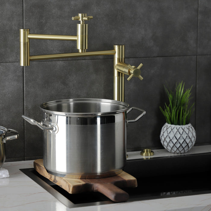 Kingston Sona KS8707DX - Concord Two-Handle 1-Hole Deck Mount Pot Filler Faucet, Brushed Brass