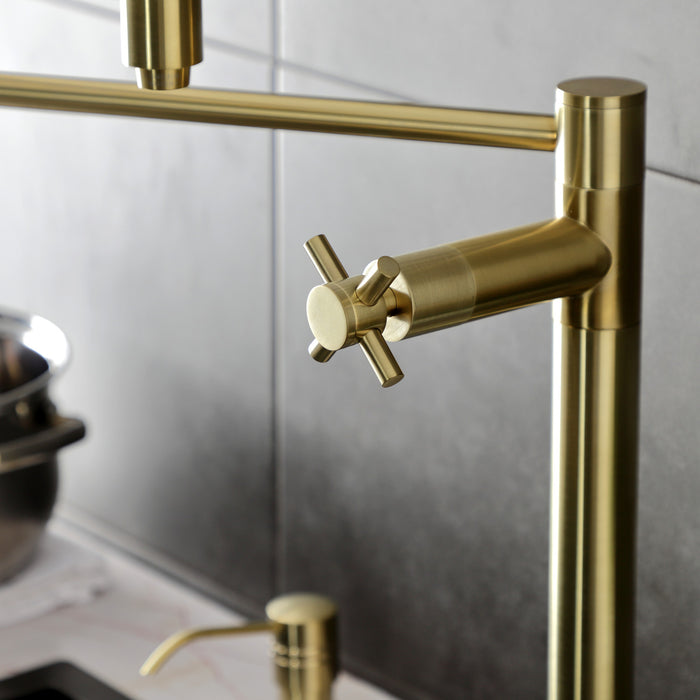 Kingston Sona KS8707DX - Concord Two-Handle 1-Hole Deck Mount Pot Filler Faucet, Brushed Brass