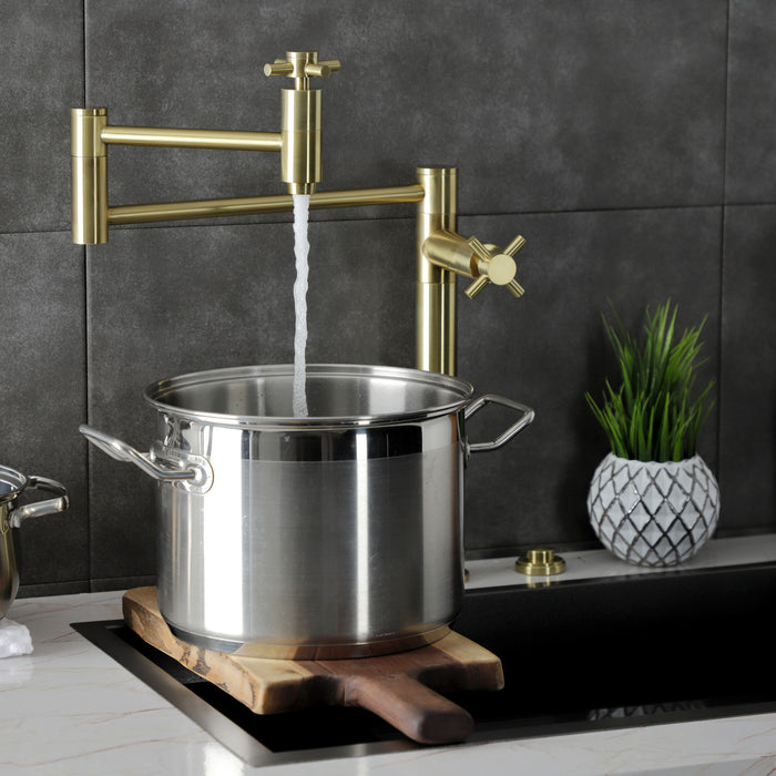 Kingston Sona KS8707DX - Concord Two-Handle 1-Hole Deck Mount Pot Filler Faucet, Brushed Brass