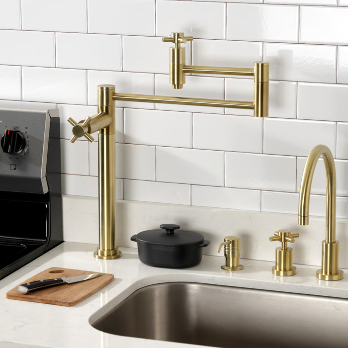 Kingston Sona KS8707DX - Concord Two-Handle 1-Hole Deck Mount Pot Filler Faucet, Brushed Brass
