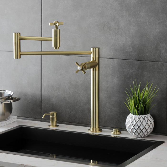 Kingston Tulare KS8707ZX - Millennium Two-Handle 1-Hole Deck Mount Pot Filler Faucet, Brushed Brass