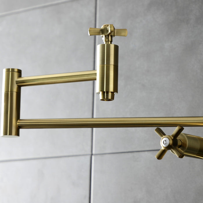 Kingston Tulare KS8707ZX - Millennium Two-Handle 1-Hole Deck Mount Pot Filler Faucet, Brushed Brass