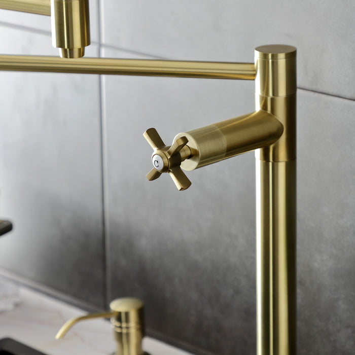Kingston Tulare KS8707ZX - Millennium Two-Handle 1-Hole Deck Mount Pot Filler Faucet, Brushed Brass