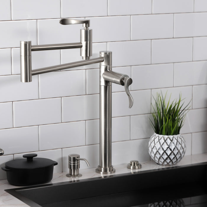 Kingston Tulare KS8708DFL - NuWave Two-Handle 1-Hole Deck Mount Pot Filler Faucet, Brushed Nickel