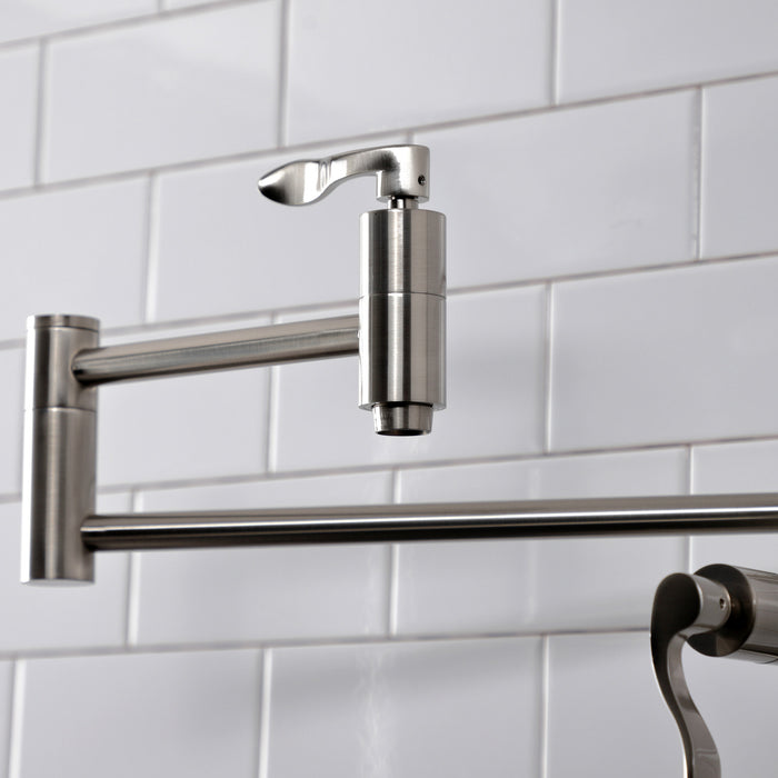 Kingston Tulare KS8708DFL - NuWave Two-Handle 1-Hole Deck Mount Pot Filler Faucet, Brushed Nickel