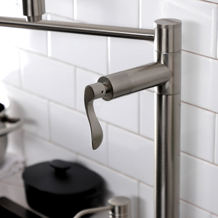 Kingston Tulare KS8708DFL - NuWave Two-Handle 1-Hole Deck Mount Pot Filler Faucet, Brushed Nickel