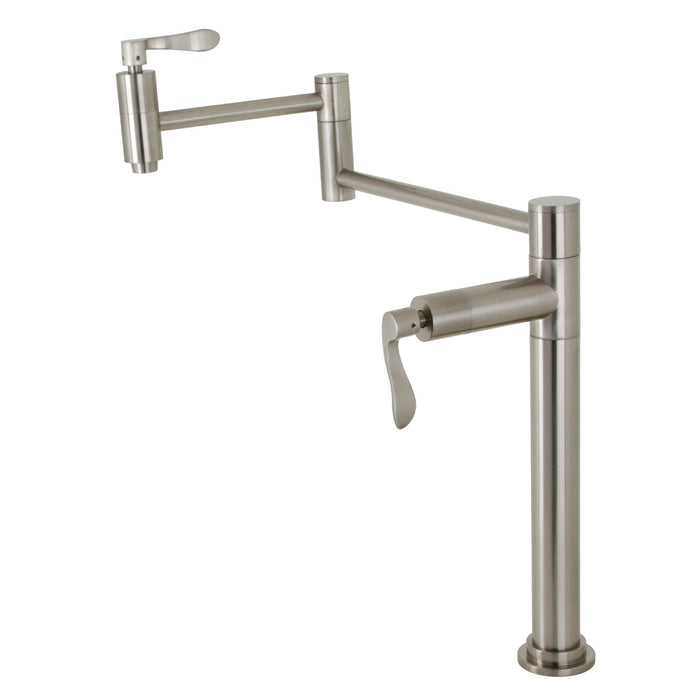 Kingston Tulare KS8708DFL - NuWave Two-Handle 1-Hole Deck Mount Pot Filler Faucet, Brushed Nickel