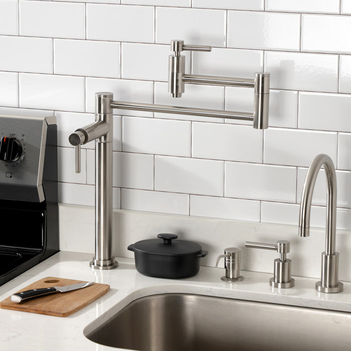 Kingston Sona KS8708DL - Concord Two-Handle 1-Hole Deck Mount Pot Filler Faucet, Brushed Nickel