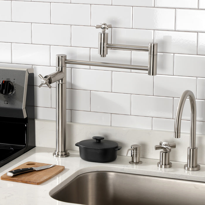 Kingston Tulare KS8708ZX - Millennium Two-Handle 1-Hole Deck Mount Pot Filler Faucet, Brushed Nickel