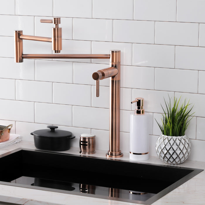 Kingston Sona KS870DLAC - Concord Two-Handle 1-Hole Deck Mount Pot Filler Faucet, Antique Copper